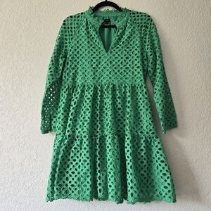 J. Crew Green Eyelet Mini Dress